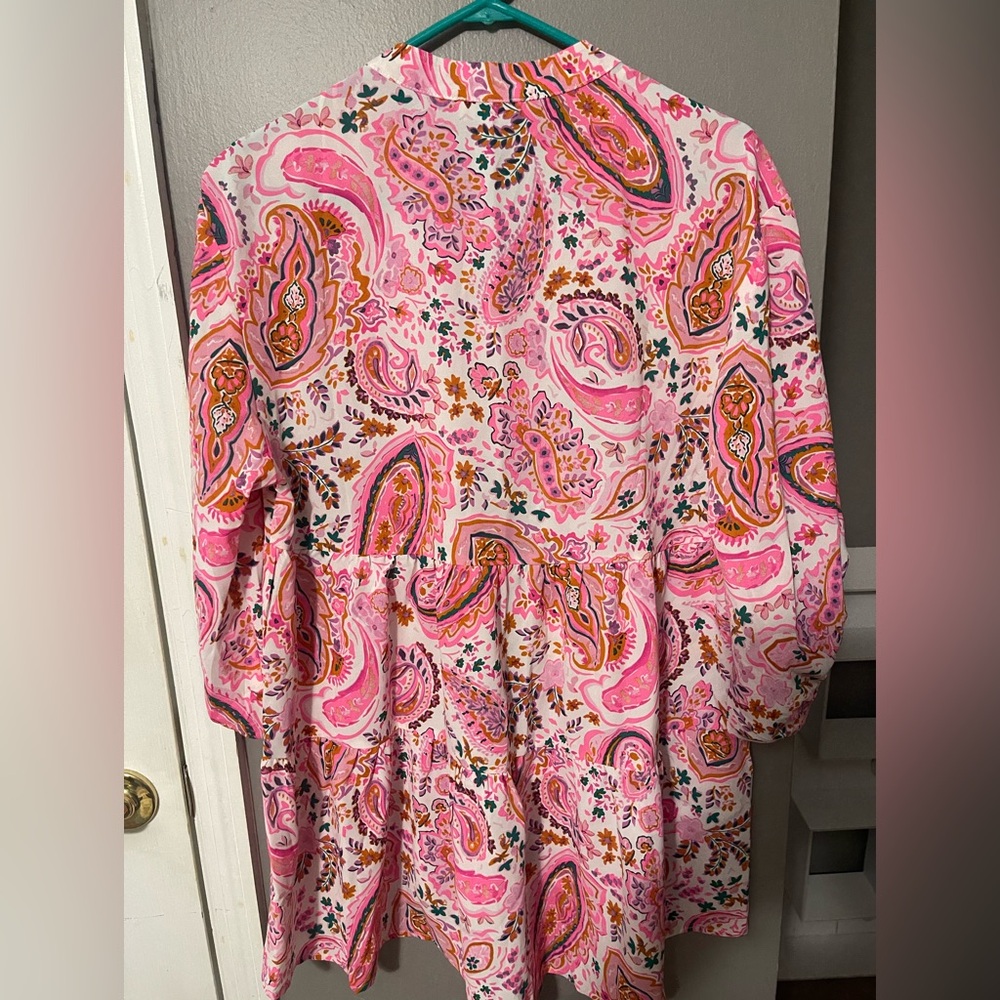 Umgee Vibrant Pink and Orange Paisley Blouse - Picture 2 of 2